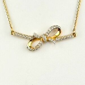 Signed Swarovski Crystal Gold tone Ribbon Box Pendant Necklace